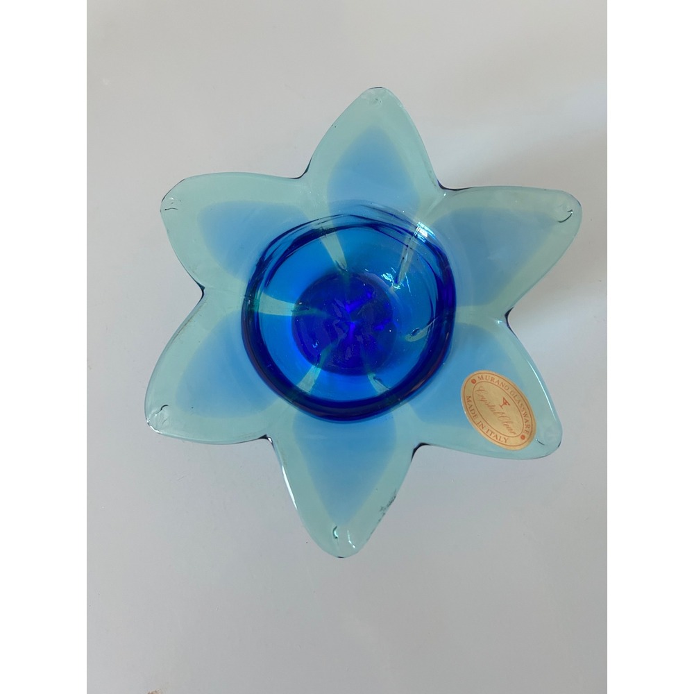 Murano Glassware Star Candy Dish Blue Italy